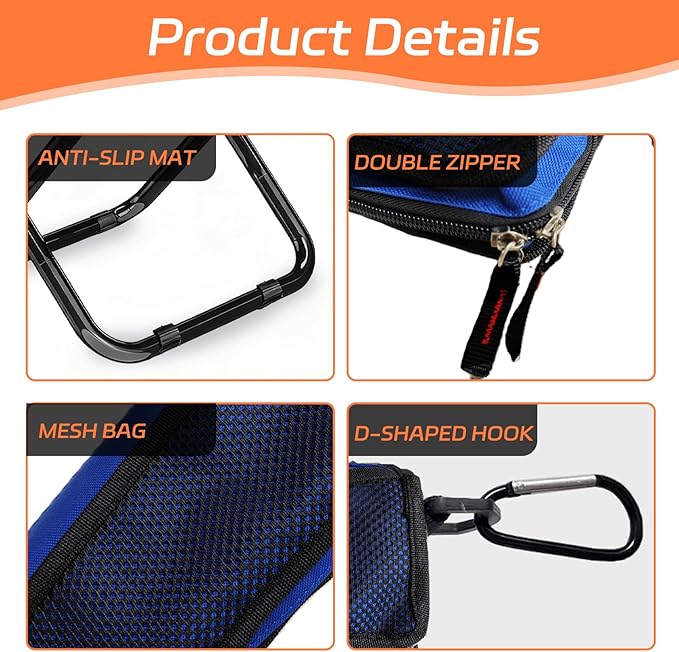 Portable Pocket Camping Chair,Ultralight Foldable Camp Stool with Compact Carry Bag, Heavy-Duty 220LBS Capacity for Outdoor Hiking, Fishing, Travel (Blue)