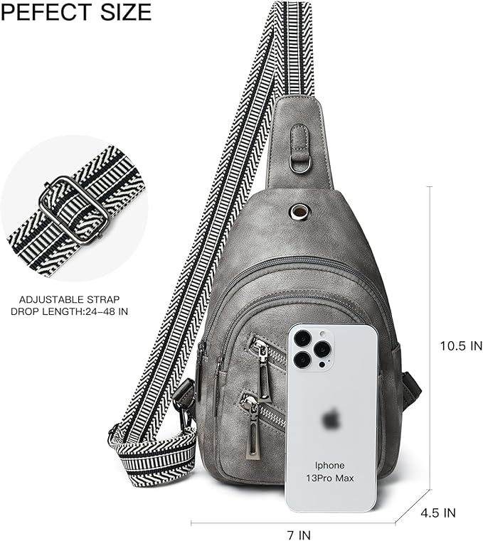 7L Sling Bag For Women Faux Leather Anti Theft Small Casual Daypack Backpack Fanny Pack Crossbody Chest Bags Purse Waterproof Dark Grey