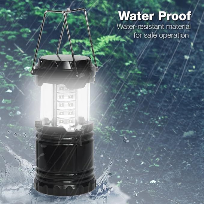 [4-Pack] LED Camping Lantern, Suitable Survival Kits for Hurricane, Emergency Light for Storm, Outages, Outdoor Portable Lanterns, Black, Collapsible Design and 30 LED Lights, APL1424