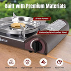 SHINESTAR 14000 BTU Butane Camping Stove, Double Wind-Guard Portable Stove for Outdoor Cooking, Carrying Case Included, Brown