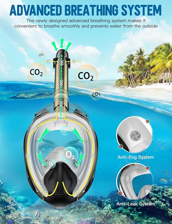 Zenoplige Full Face Snorkel Mask Adults,Dry-Top Snorkeling Gear with Camera Mount,Foldable 180-Degree Panoramic Scuba Mask for Snorkeling Diving Swimming Travel,Snorkel Mask Anti-Fog & Anti-Leak