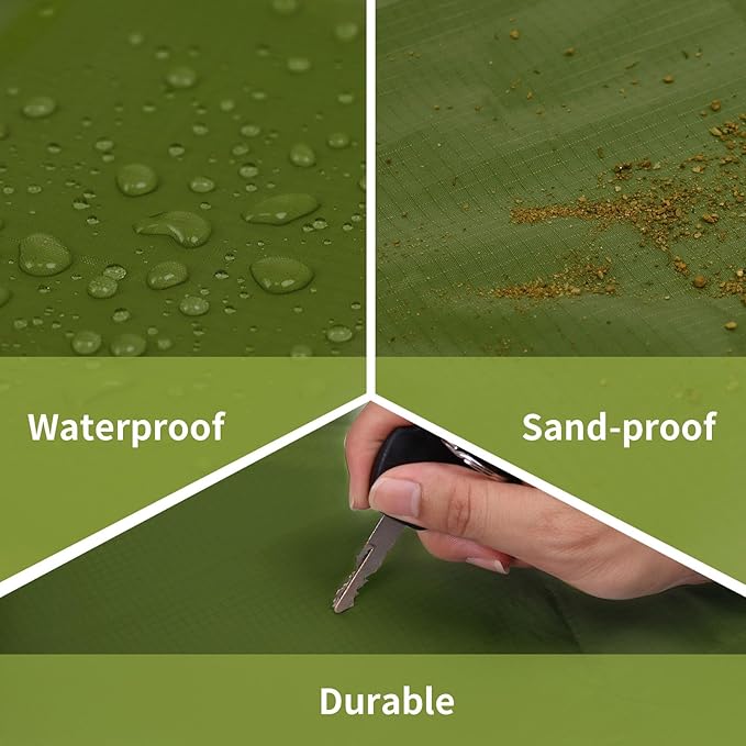 Frelaxy Pocket Picnic Blanket, Waterproof Sandproof Beach Mat, Compact Camping Tarp for Festivals, Hiking, Travel, Outdoor Recreation (Army Green, 28'' x 47'')