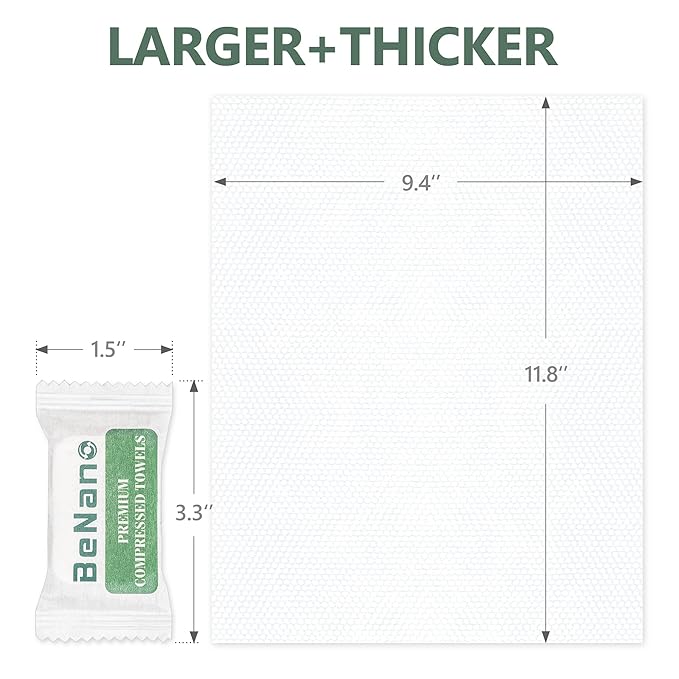 Premium Disposable Compressed Face Towels Tablets, 100% USDA Biobased Quick Dry Portable Thick Towelettes Washcloths 11.8 in x 9.4 in for Hotel Camping Travel Guests Salon Ultra Soft Reusable