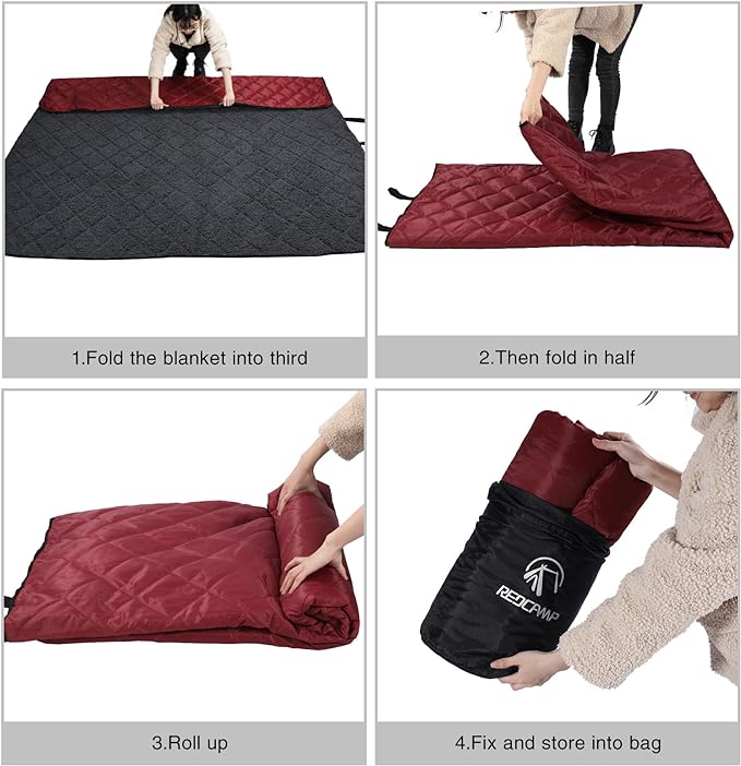 REDCAMP Large Camping Blanket with Sherpa Lining, Cold Weather Warm Outdoor Blanket Windproof for Camping Stadium, Machine Washable 59"x 79" Red