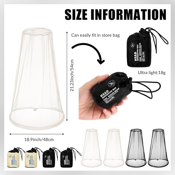 HESTYA 4 Pack Mosquito Bug Net Mesh for Head Mosquito Head Net Face Neck Fly Netting Hood from Insect Bugs Gnats for Outdoor