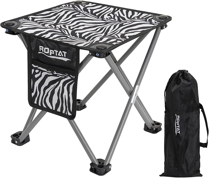 Roptat Camping Stool,Portable Folding Compact Lightweight Stool Seat for Camping Fishing Hiking Gardening Outdoor Walking Backpacking Travelling and Beach with Carry Bag (Zebra)