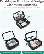 BAGSMART Double Layer Clear Makeup Bag, TSA-Approved Toiletry Bag, Large Opening with Handle, Cute Water-Resistant Travel Cosmetic Bag with Double Zipper for Car Essentials(Pink)