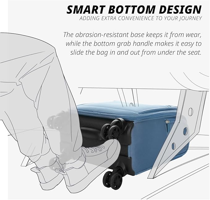 Verage Underseat Carry On Luggage with Wheels & USB Port,14 inch Coast Blue Wheeled Spinner Bag Carry-on Luggages for Airlines, Lightweight Suitcase Men Women, Pilots and Crew
