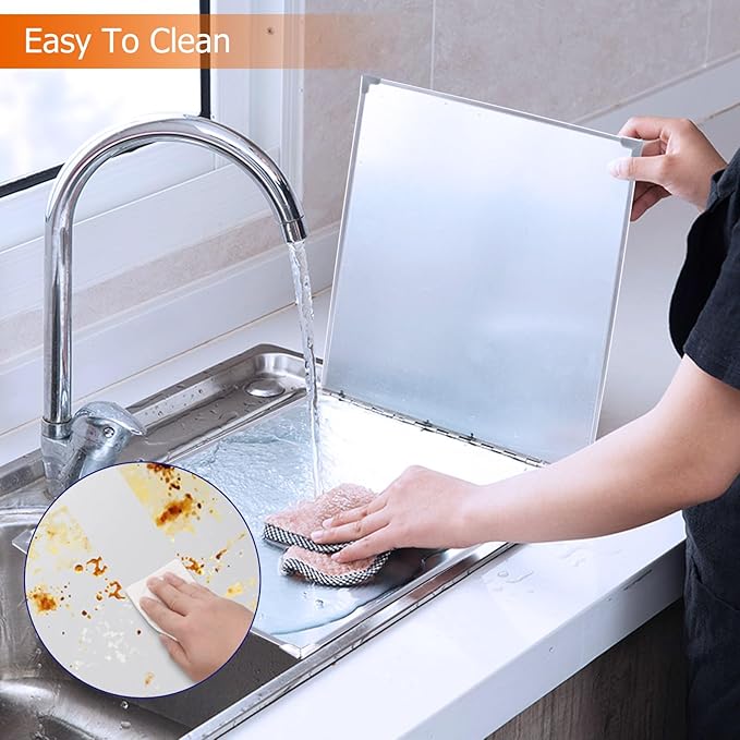 Amundo 2 Pieces Grease Splatter Guard 2 Sided Foldable Stainless Steel Splatter Guard Oil Splash Guard for Grease Stainless Steel Backsplash for Stove Frying Pan Splatter Guard (15.7" X 11.4")