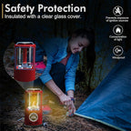 Candle Lantern, Decorative 3-Wick Emergency Candlestick Holder for Pillar Candles, Portable Red Warmer Lantern, Camping Gear for Campers Use, Hanging Handheld, NO Candles Included