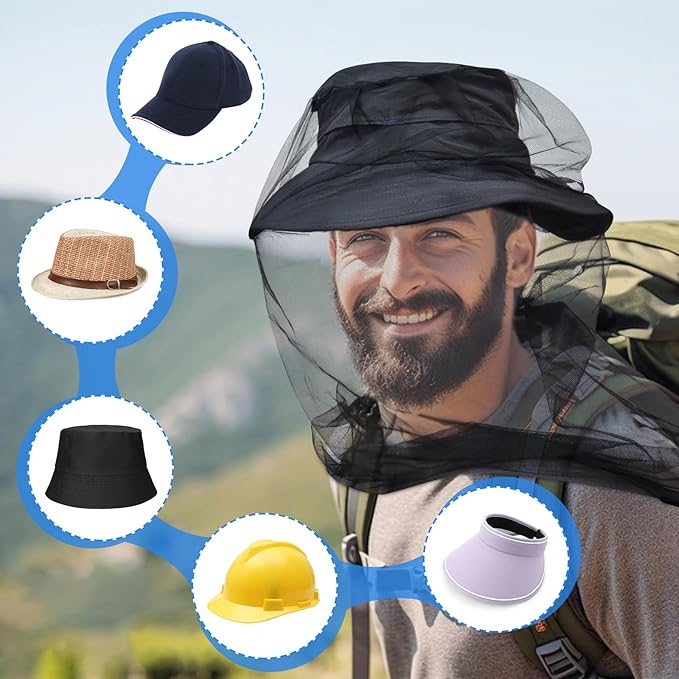 South to East Premium Mosquito Head Net for Insect 1 Pack, Ultra Large & Long, Extra Fine Holes, Fly & Bug Protection Gear for Camping, Hiking, Fishing, Gardening, Safari, Fit All Hats for Men & Women
