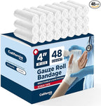 California Basics 48-Pack Gauze Bandage Roll with Tape, 4 Inches x 4 Yards - Soft, Stretchable & Breathable Wrap for Wound Care, First Aid & Medical Supplies - White