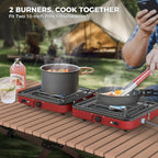 CAMPLUX FoldGo 2 Burner Portable Camping Stove 17,200 BTU, Foldable Propane Stove for Outdoor Cooking with Carry Bag, Portable Gas Stove with 2 Adjustable Burners, Red