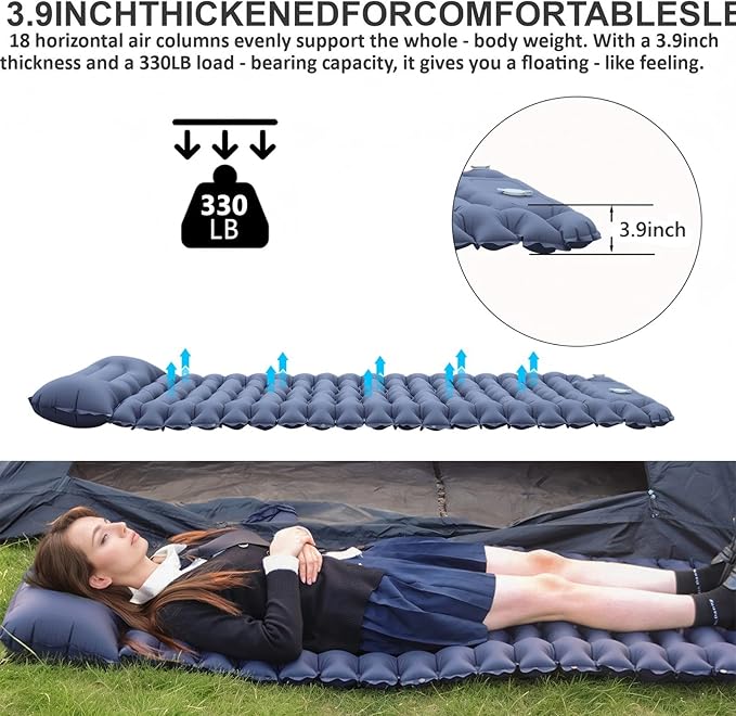 Camping Sleeping Pad - Ultralight Sleeping Mat with Pillow Built in Foot Pump Inflation Sleeping Pad for Hiking Traveling Camping Mountaineering Cycling