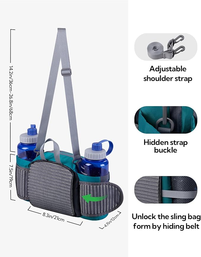 WATERFLY Fanny Pack Waist Bag: Fannie Pack 2 Water Bottle Holders Lumbar Belt Hiking Walking Running Jogging Camping Large Woman Man (Bottle Not Included)