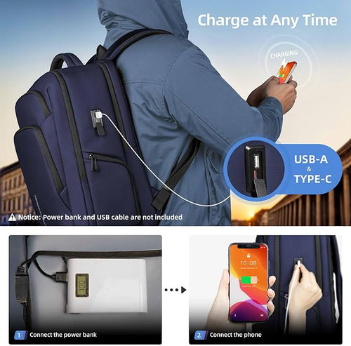 17.3 Inch Laptop Backpack for Travel Work Office College, 30L Water Resistant Casual Daypack, Lightweight Computer Backpack for Men Women, Business Laptop Bag with USB Charging Port - Blue