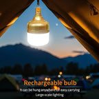 2-Pack Rechargeable Outdoor Camping Lights, 2400mAh IPX4 Waterproof LED Hanging Light, Emergency Light Bulbs for Power Outage, Portable Tent Lamps with Hook for Campsite, Vendor Booths, BBQ
