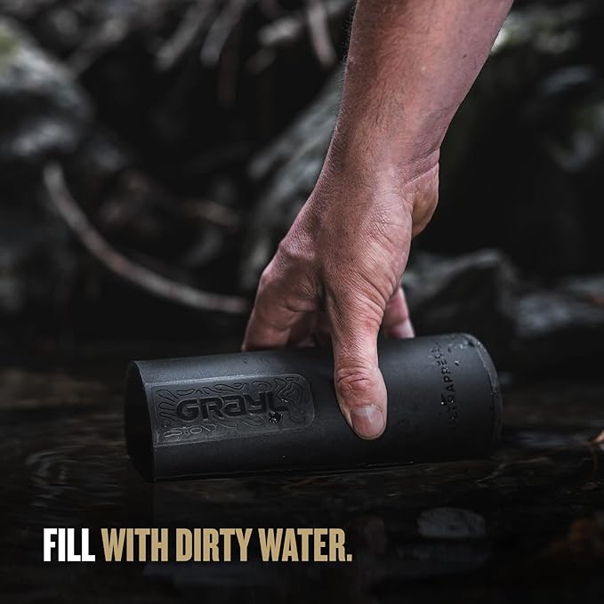 GRAYL UltraPress 16.9 oz Water Purifier & Filter Bottle for Hiking, Backpacking, Survival, Travel (Covert Black)