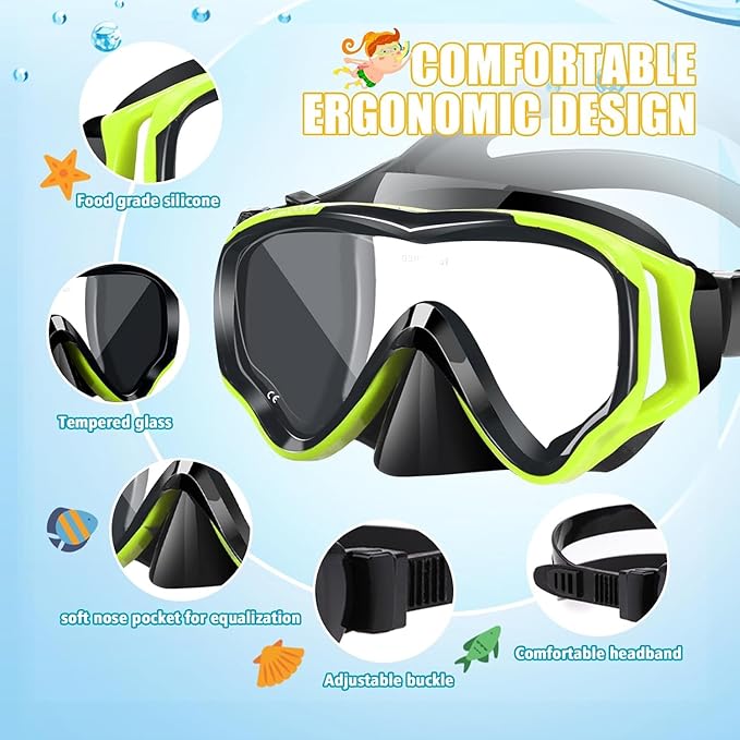 Snorkeling Set for Kids, Full Dry Snorkeling Mask Set for Adults, Anti-Fog Protection, Unisex,HD Panoramic View, Snorkeling Gear for Kids 4-14 Age