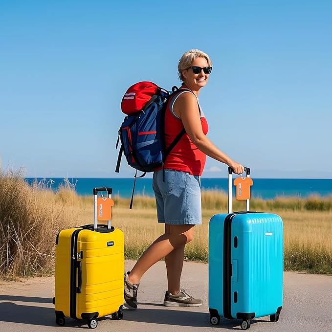 6Pack Personalized Jersey Shaped Plastic Luggage Tags - Lightweight and Secure Privacy Protection for Your Personal Information (Orange)