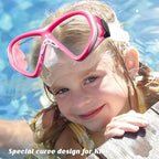 Kids Swim Goggles Snorkel Diving Mask for Boys Girls Ages 5-15, Two-Color Anti-Fog Swimming Goggles with Nose Cover