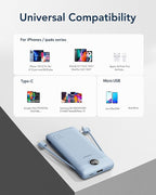 VEGER Portable Charger for iPhone Built in Cables and Wall Plug, 10000mah Slim Fast Charging USB C Power Bank, Travel Essential Battery Pack Compatible with iPhones, iPad, Samsung More Devices(Blue)