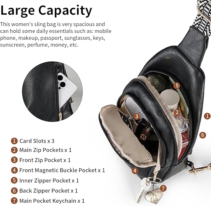 Crossbody Bags for Women Anti Theft Vegan Leather Sling Bag RFID Blocking Chest Bag for Travel