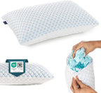 alkamto Cooling Shredded Memory Foam Pillow – Adjustable Gel for Personalized Support – Double-Sided Ice Silk & Soft Rayon – Lightweight, Compressible (White) (Queen)