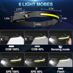 Rechargeable Headlamp 2Pack, 230°Wide Beam Headlamp for Adults, LED Headlamp with Clips-Camping Gear, 6 Modes, Motion Sensor, Head Lamp Flashlight for Cycling, Running, Fishing, Camping