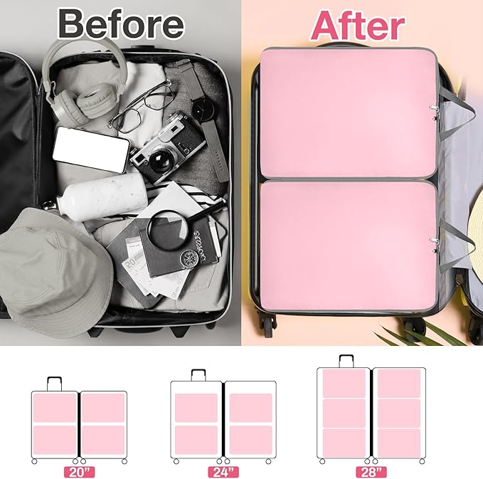 Hosuly 6 Pcs Large Compression Packing Cube Bag Travel Expandable Space Saving Organizers for Luggage Storage(Pink,17.3 x 12.6'')
