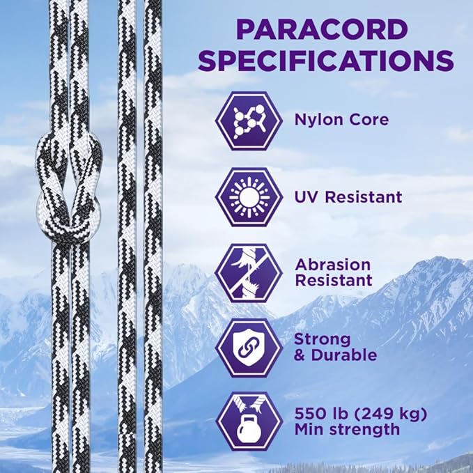 TECEUM 5/32" Paracord Rope 1000 – 1000ft / 200ft / 100ft / 50ft – Tactical Parachute Cord 4mm – 45+ Colors – Nylon String for Survival & Camping Gear – Stripe Cord for Survival – Utility Rope