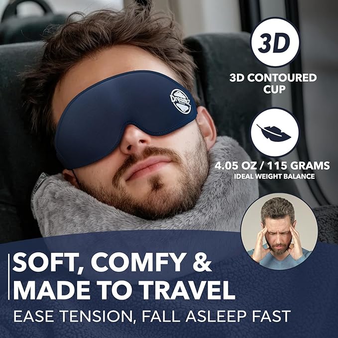 3D Contoured Sleep Mask for Side Sleepers - 100% Light Blocking Sleeping Mask for Men & Women, Soft and no Pressure on Eyes - Airplane Blindfold, Night Eye Cover for Travel, Meditation, Yoga, Black