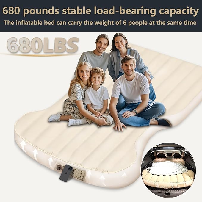 Air Mattress for Tesla Model Y Model 3 2017-2025, Self-Inflating 7" Thickened Camping Bed with Wireless Air Pump, Flocking Surface Portable Air Couch Mat, Model Y Accessories for Outdoor Camping