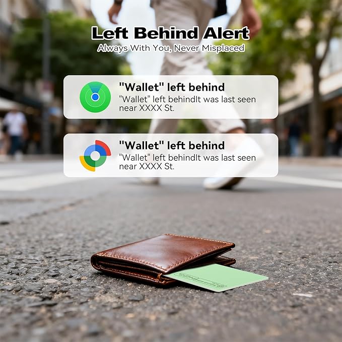 Dual Platform(Both iOS&Android) Rechargeable Air Tags Wallet Tracker Card, Smart Wallet Finder, Compatible with Apple Find My & Google's Find Hub, Item Locator, Wireless Charging (Green-1 Piece)