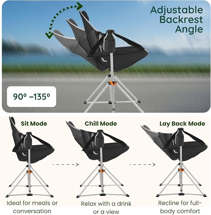 Hammock Camping Chair – Folding Swing Chair with Headrest & Cup Holder, 300 lbs Support, Breathable Mesh, Portable & Lightweight for Outdoor, Camping, Fishing, Patio & Travel