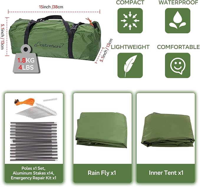 Clostnature Crux Lightweight Tent for Backpacking - 1/2/3/4 Person Ultralight Backpacking Tent, Waterproof Easy Setup Camping Tent, Hiking Tent for Outdoor, Hiking and Mountaineering