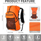 Hiking Backpack for Men and Women, 30L Waterproof Camping Backpack with 3L Water Bladder and Rain Cover, Lightweight Outdoor Sport Travel Daypack Rucksack for Climbing Cycling (Orange)
