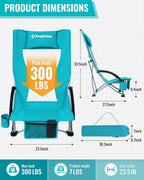 KingCamp Low Beach Chairs, Portable Folding Chair for Adults Extra Wide Ergonomic High Back Seat 300lbs Heavy Duty Lightweight Oversized Gear with Carry Bag for Outdoor Lawn Camping Picnic