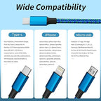 100W USB C Multi Charging Cable, Nylon 3 in 1 Fast Charging Cable with E-Mark Chip, Type C [100W]+IP[27W]+Micro[15W], Universal USB C Charger Cord with Type-C/Micro USB and IP Port (1Pack, 5FT)