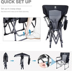 EVER ADVANCED Camping Directors' Chair with Side Table, Portable Folding with Compact Size, Heavy Duty Lawn Chair with Pocket for Camping, Lawn, Sports and Fishing, 400lbs, Black 2 Pack