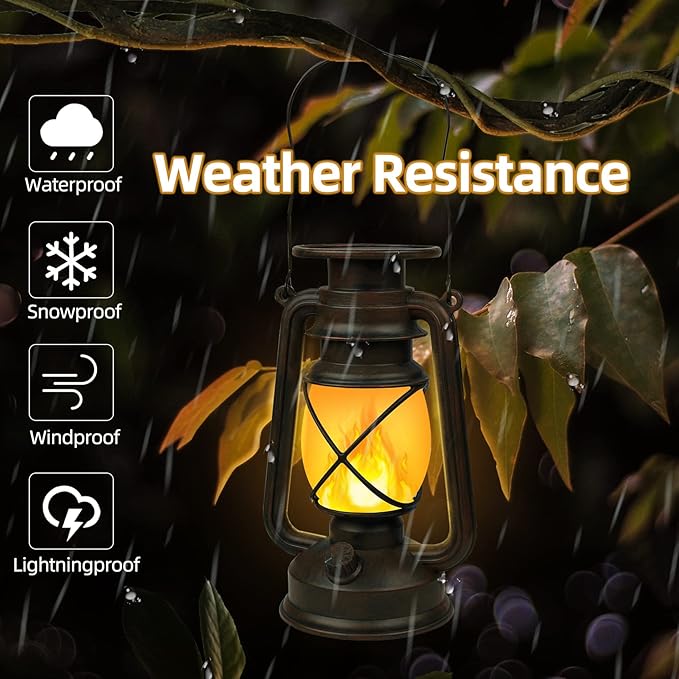 Solar Lantern Outdoor Waterproof,LED Vintage Flickering Flame Solar Lights,Camping Lamps,Solar Powered Hanging Rustic Heavy Duty Lantern Landscape Decor for Patio Garden Yard Deck Pathway,2Pack