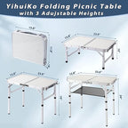 Folding Picnic Table, Small Camping Table with Adjustable Heights, Portable Lightweight Aluminum Side Table for Office, Beach, Garden, Travel