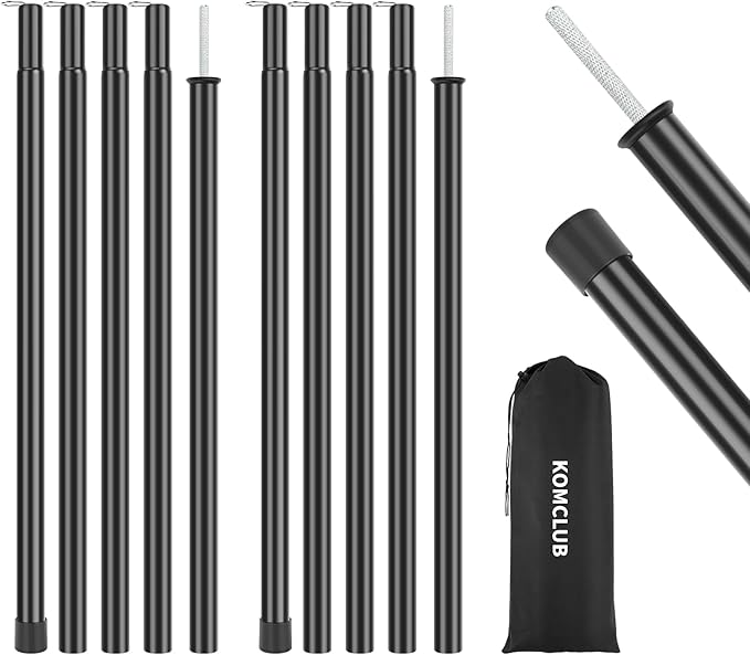 KOMCLUB Telescoping Tent Poles Tarp Poles 5-Section Adjustable Rods for Tent Fly and Tarps Lightweight Replacement Adjustable Tent Poles for Outdoor Sport Camping