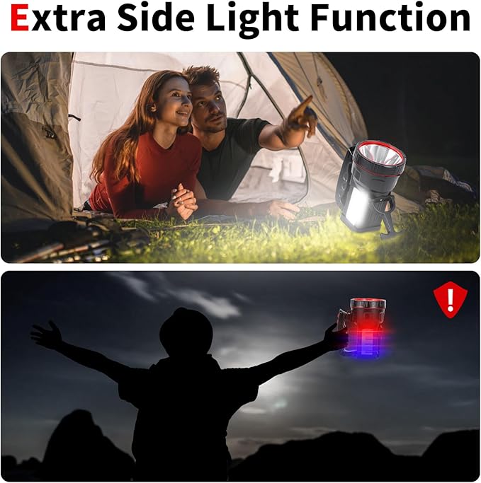 Superbright LED Handheld Searchlight Tactical Waterproof Spotlight High Power Rechargeable Flashlights with Side Light USB Power Charger (Yellow Light)