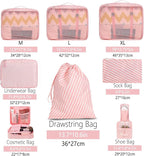 BAGAIL 8 Set Packing Cubes Luggage Packing Organizers for Travel Accessories-White and Pink Stripe