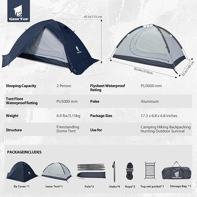GEERTOP Ultralight 2 Person Backpacking Tent 4 Season Waterproof Camping Tent Double Layer Cold Weather Easy Set Up Tents for Family Camp, Hiking, Hunting Outdoor Mountaineering Travel