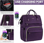 LOVEVOOK Laptop Backpack for Women,18 Inch Professional Womens Travel Backpack Purse Computer Laptop Bag Nurse Teacher Backpack,Waterproof Work Bags Carry on Back Pack with USB Port,Dark Purple