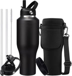 40 OZ Stainless-steel Insulated Water Bottles - Cold 48H & Hot 24H, Leak-Proof Metal Water Flask with Sleeve, Protective Boot, BPA Free Vacuum Insulated 40oz Water Bottle Fits In Cup Holder