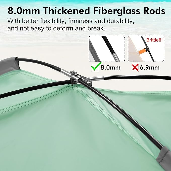 WhiteFang Beach Tent Anti-UV Portable Sun Shade Shelter for 3/4/6/8 Person, Extendable Floor with 3 Ventilating Mesh Windows Plus Carrying Bag, Stakes and Guy Lines
