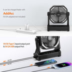 20000mAh Camping Fan, Rechargeable Battery Operated with 360° Rotatable Hook, 400 Lumes Light, 270° Pivot, 4 Speeds, 58Hrs Battery Powered Fan for Outdoor Tent Car Trip BBQ Hurricane Power Outages